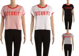 48 Wholesale Womens Tee Security Print Assorted Colors