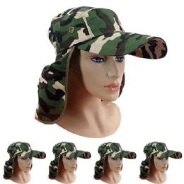 24 Wholesale Men Neck Flap Wide Visor Camouflage Sun Hat