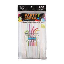 48 Wholesale 100 Pack Neon Drinking Straws