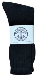 24 Bulk Yacht & Smith Mens Soft Cotton Athletic Crew Socks, Terry Cushion, Sock Size 10-13 Black