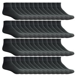 24 Bulk Yacht & Smith Men's Cotton Sport Ankle Socks With Terry Size 10-13 Solid Black