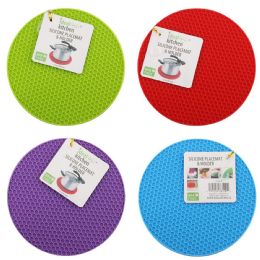 48 Wholesale Ideal Kitchen Silicone Placemat & Holder Round 18.3cm