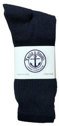 24 Wholesale Yacht & Smith Men's King Size Cotton Terry Cushioned Crew Socks Navy Size 13-16 Bulk Pack