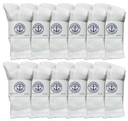 24 Wholesale Yacht & Smith Kids Cotton Terry Cushioned Crew Socks White Size 6-8 Bulk Pack