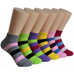 480 Pairs Women's Striped Low Cut Ankle Socks - Womens Ankle Sock
