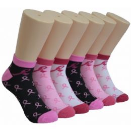Yacht & Smith Printed Breast Cancer Awareness Socks, Pink Ribbon Women Ankle Socks