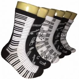 360 Wholesale Women's Music Print Crew Socks