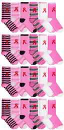 24 of Yacht & Smith Printed Breast Cancer Awareness Socks, Pink Ribbon Women Crew Socks