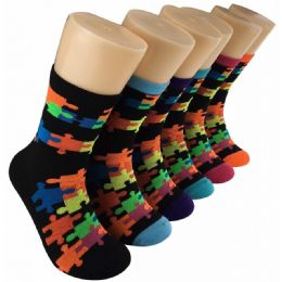 360 Wholesale Women's Puzzle Piece Crew Socks