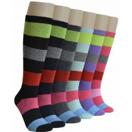 240 Wholesale Ladies Wide Stripes Knee High Socks
