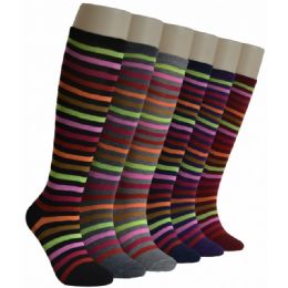 240 Wholesale Ladies Neon Stripes Knee High Socks