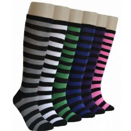 240 Wholesale Ladies Stripes Knee High Socks