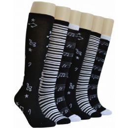 240 Pairs Ladies Music Print Knee High Socks - Womens Knee Highs