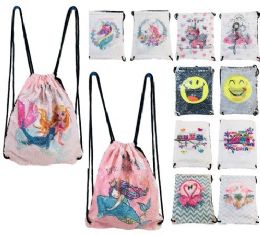 24 Pieces Reversible Sequin Drawstring Backpack - Draw String & Sling Packs