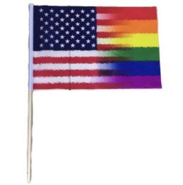 72 Wholesale Stick Flag Half And Half Usa Rainbow