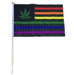 48 Wholesale Stick Flag Rainbow With Marijuana