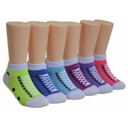 480 Pairs Girls Sneaker Print Low Cut Ankle Socks - Girls Ankle Sock