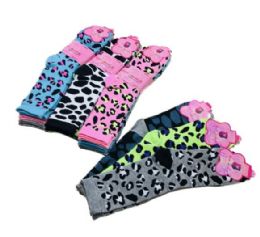36 Wholesale Three Pair Ladies Crew Sock Cheetah