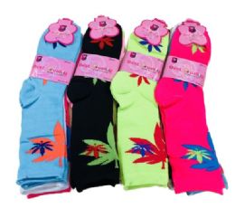 36 Wholesale Three Pair Ladies Crew Sock Colorful Leaves