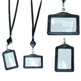 48 Pieces Black Id Holder Necklace W/retractable Cord - ID Holders