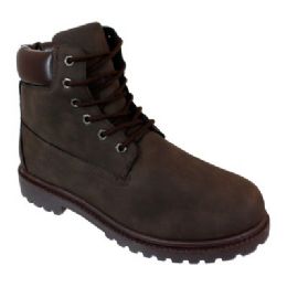 12 Wholesale Mens Lace Up Work Boot In Brown