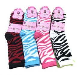 36 Wholesale Three Pair Ladies Crew Sock Zebra