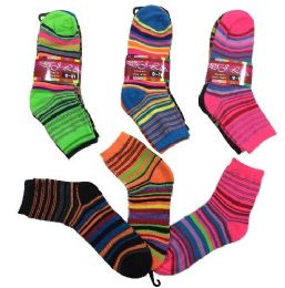 36 Pairs Ladies Teens Quarter Socks Thin Stripes - Womens Ankle Sock