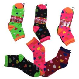 36 Bulk Ladies Teens Quarter Socks Colorful Hearts
