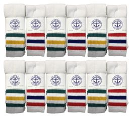 24 of Yacht & Smith Men's Cotton 31" Inch Terry Cushioned Athletic White Striped Top Tube Socks Size 13-16