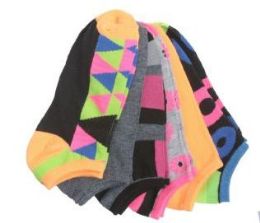 60 Pairs Women's No Show Ankle Socks In Size 9-11 Geometric Neon Print - Womens Ankle Sock