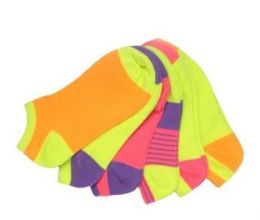 60 Pairs Women's No Show Ankle Socks In Size 9-11 Neon - Womens Ankle Sock