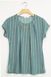 12 Wholesale Stripe Chain Necklace Cap Sleeve Top Teal