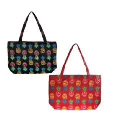 24 Wholesale Extra Large Canvas Pineapple Beach Tote Bag In 2 Assorted Colors