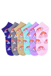 216 Pairs Girls Printed Casual Spandex Ankle Socks Size 9-11 Rainbow Print - Girls Ankle Sock