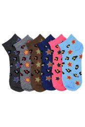 216 Pairs Girls Printed Casual Spandex Ankle Socks Size 9-11 Star Burst - Girls Ankle Sock