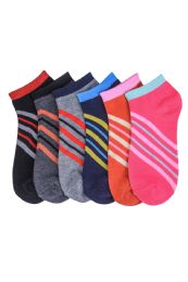 432 of Girls Printed Casual Spandex Ankle Socks Size 9-11 Diagonal Stripes