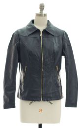 12 Wholesale Faux Leather Collar Jacket Navy