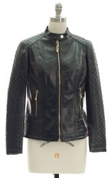12 of Quilted Sleeve Faux Leather Jacket Black