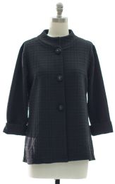 12 Pieces Mandarin Collar Textured Coat Midnight Black - Women's Winter Jackets