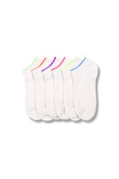 216 Wholesale Girls Printed Casual Spandex Ankle Socks Size 9-11 White With Color Strip