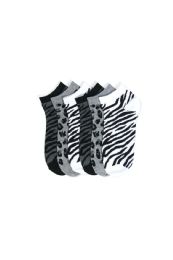 216 of Girls Printed Casual Spandex Ankle Socks Size 9-11 Black And White Pattern