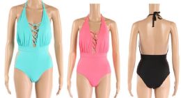24 Pieces Womens 1 Piece Bathing Suite Assorted Colors With Adjustable Straps - Womens Swimwear