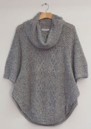 12 Wholesale Plus Cowl Cable Knit Sweater Grey