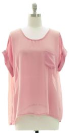 12 Wholesale Plus Short Sleeve Button Back Blouse Pale Pink