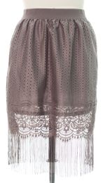 12 Wholesale Plus Plus Lace Shell Knee Length Skirt Grey