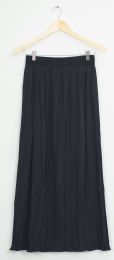 12 Wholesale Elastic Band Pleated Maxi Skirt Black