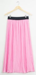 12 Wholesale Elastic Band Pleated Maxi Skirt Pink