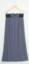 12 Wholesale Faux Belt Maxi Skirt Grey Blue