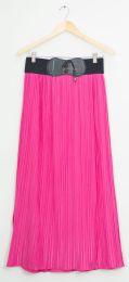 12 Wholesale Faux Belt Maxi Skirt Hot Pink