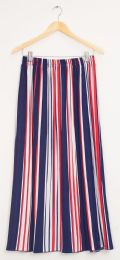 12 Wholesale Stripe Pleated Maxi Skirt Red White Blue